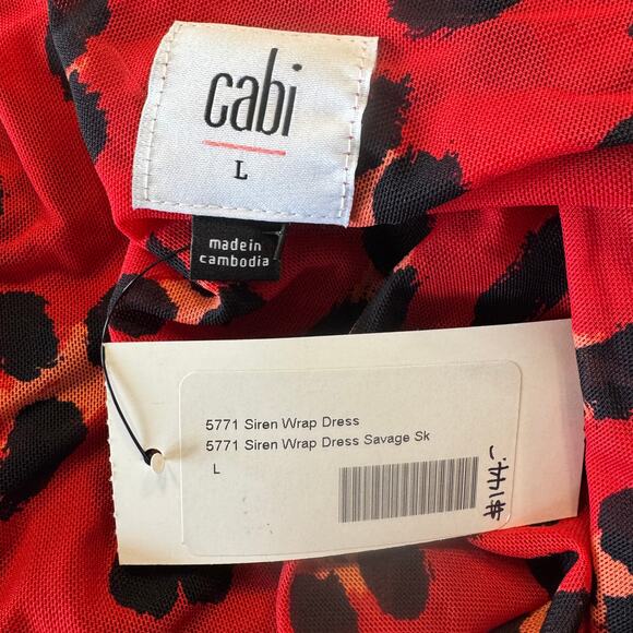 Cabi Outlet Large Siren Midi Wrap Dress Leopard Print V-Neck Stretch Long Sleeve - Picture 9 of 10